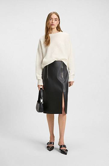 Krila BOSS Leather Pencil Skirt with Twin Front Zips Črna | 50542308, 1