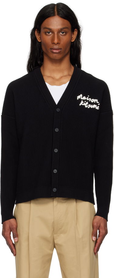 Pleteni pulover MAISON KITSUNÉ Handwriting Comfort Ribbed Cardigan by Maison Kitsuné Črna | OM00505KT1126, 0