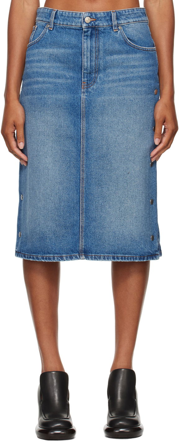 Krila Stella McCartney Snap Denim Midi Skirt Modra | 6D03293SQH00
