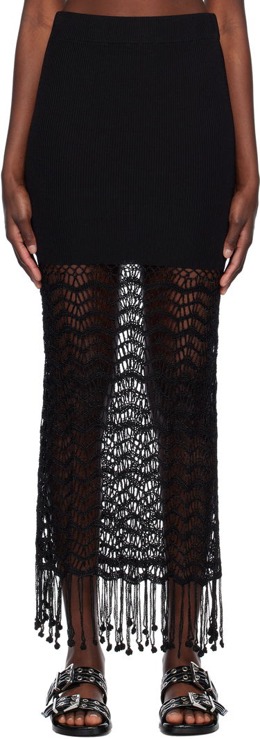 Krila GANNI GANNI Crochet Maxi Skirt with Fringe Črna | K2435, 0