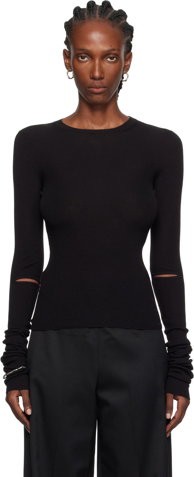 Pleteni pulover Ann Demeulemeester Ann Demeulemeester Lyell Elbow Cutout Fitted Sweater Črna | 2520-W-KN02-KN043-099