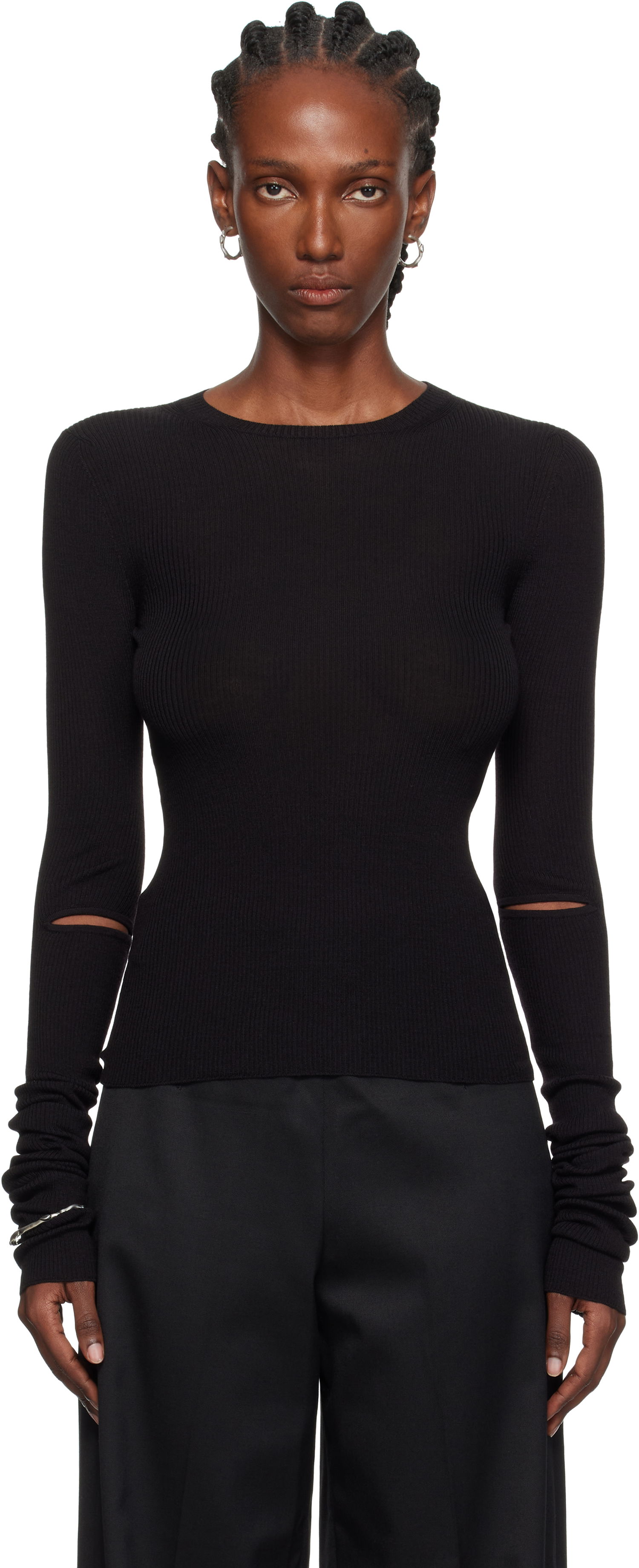 Pleteni pulover Ann Demeulemeester Ann Demeulemeester Lyell Elbow Cutout Fitted Sweater Črna | 2520-W-KN02-KN043-099, 0