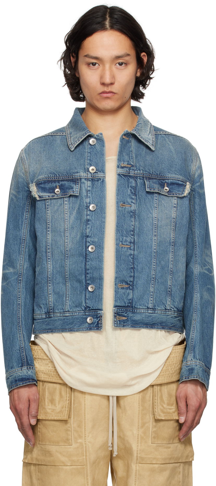 Jakna Rick Owens Rick Owens DRKSHDW Hollywood Trucker Denim Jacket Modra | DU01E3751 DWB