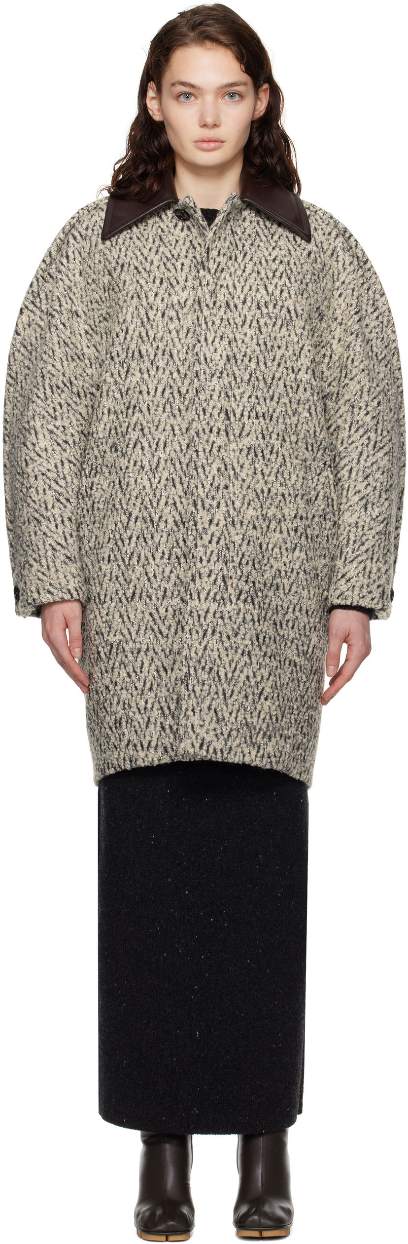 Plašči Bottega Veneta Wool Boucle Chevron Coat Bež | 810396 V4M20
