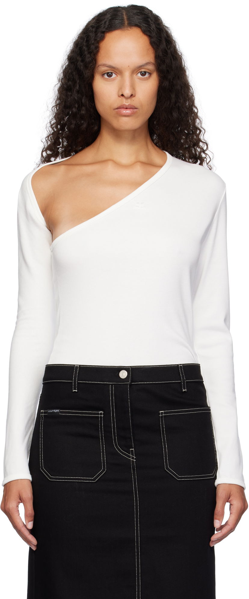 Majica Courrèges Slash Neck Long Sleeve Top Bela | 424JTS158JS0070
