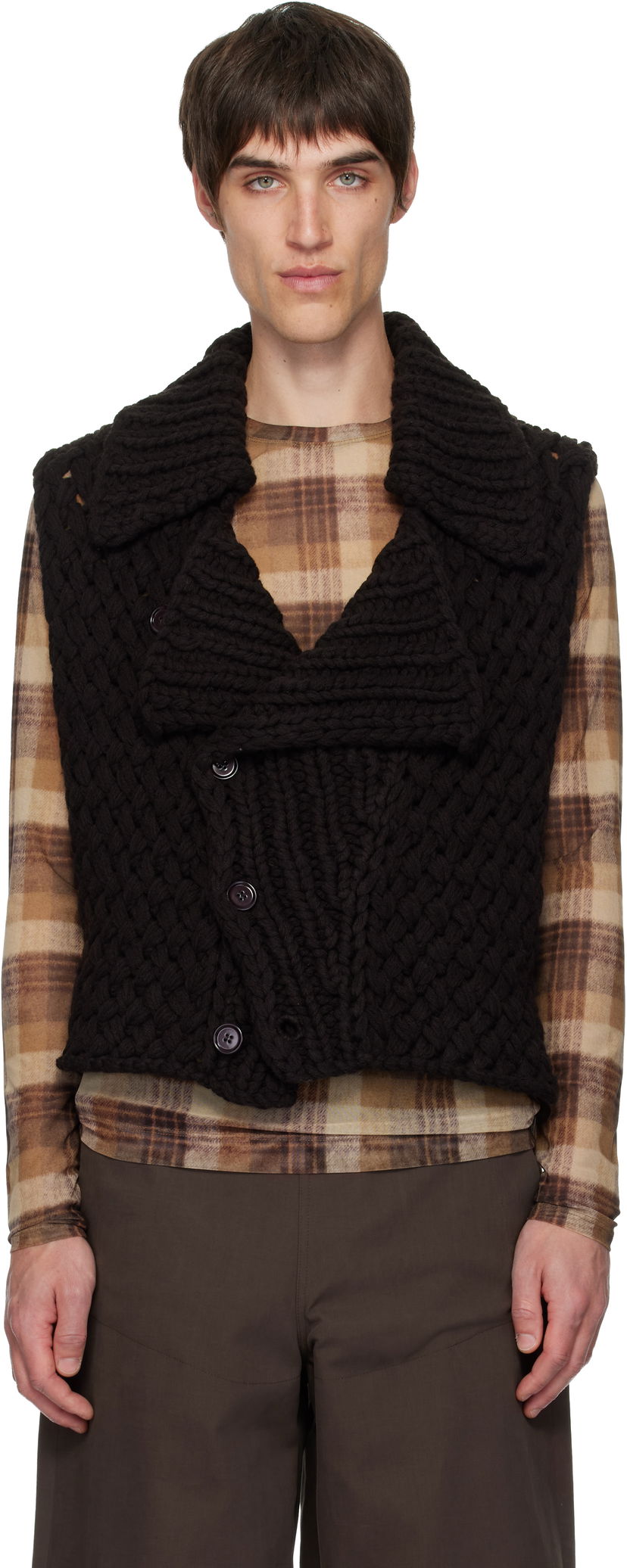 Telovnik Dries Van Noten Dries Van Noten Merino Wool Chunky Knit Shawl Collar Vest Črna | 252-021248-2710