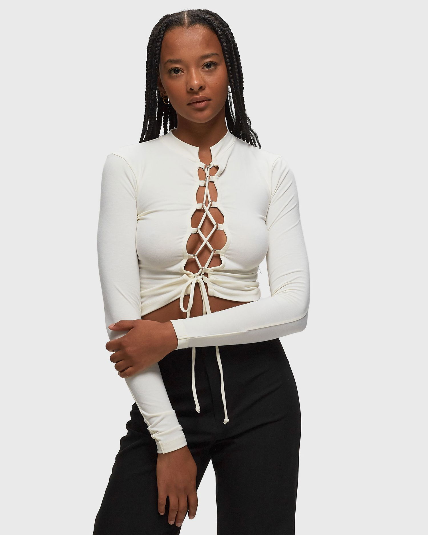 Majica HERON PRESTON LACE-UP LS TEE Bela | HWAB029F23JER0010400, 1