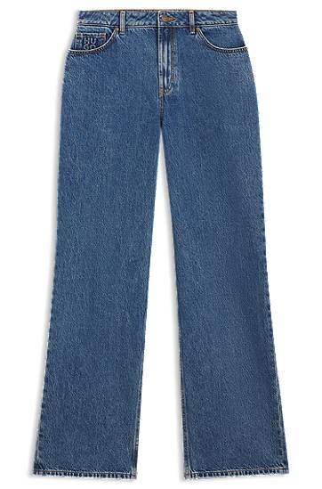 Kavbojke BOSS Wide-Leg Jeans with Stacked Logo Modra | 50550597