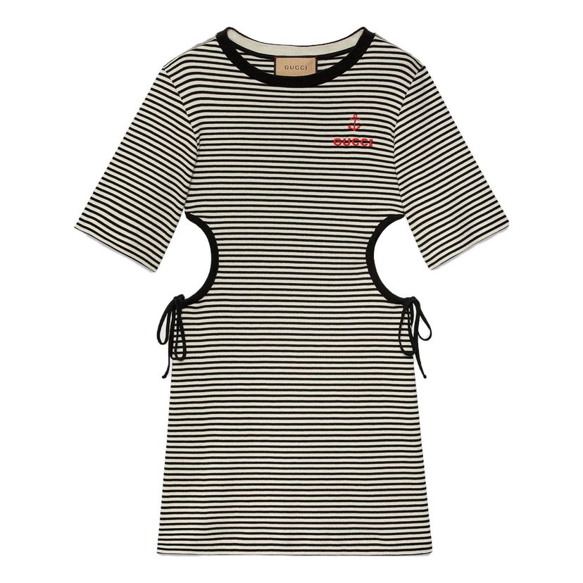 Obleke Gucci Gucci Striped Cotton T-Shirt Dress With Cutouts Črna | 743187-XJFHB-1043