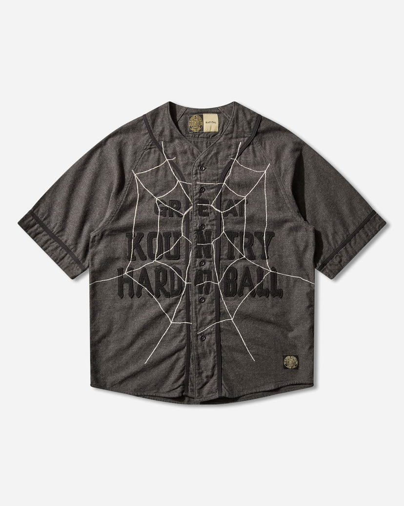 Srajce KAPITAL Cotton Wool Great Kountry Baseball Shirt with Spiderweb Design Siva | K2505SS215 DARKGRAY