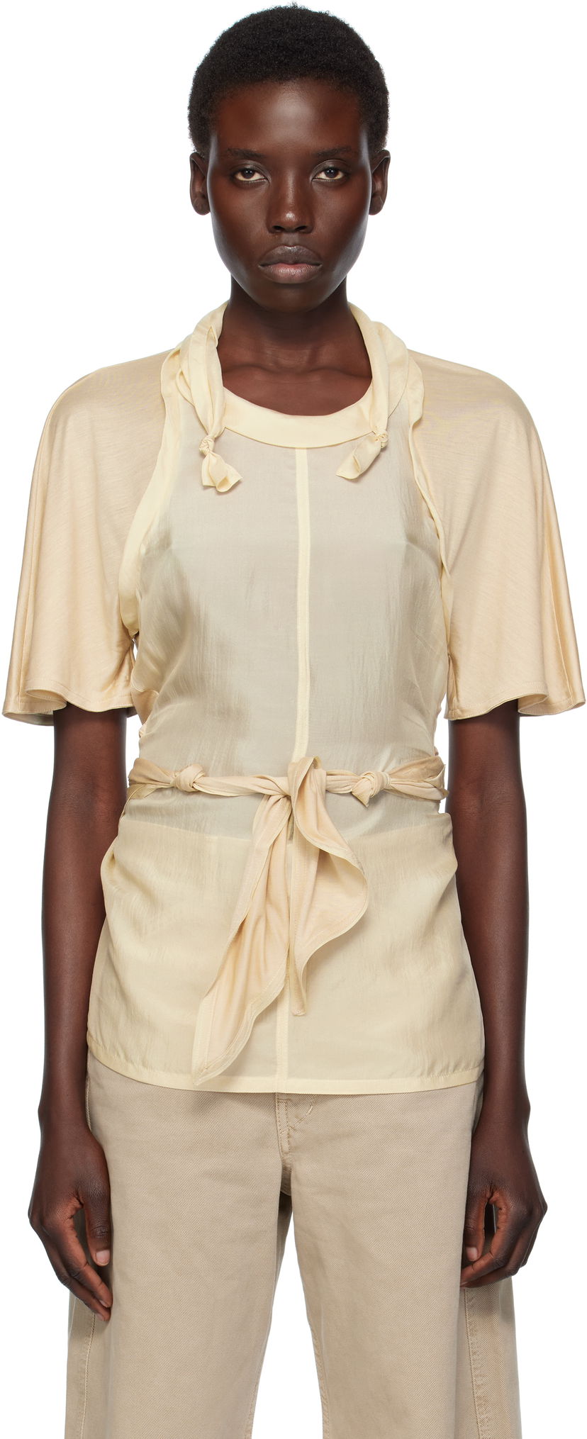Majice in brezrokavniki LEMAIRE Lemaire Mixed Fabric Knotted Top Bež | TO1332 LF1373