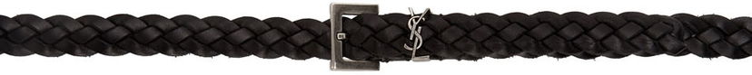 Pasovi Saint Laurent Saint Laurent Braided Thin Logo Leather Belt Črna | 612632 1QC1D