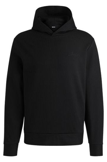 Pulover BOSS BOSS Pinstripe Cotton-Blend Hoodie Črna | 50531324