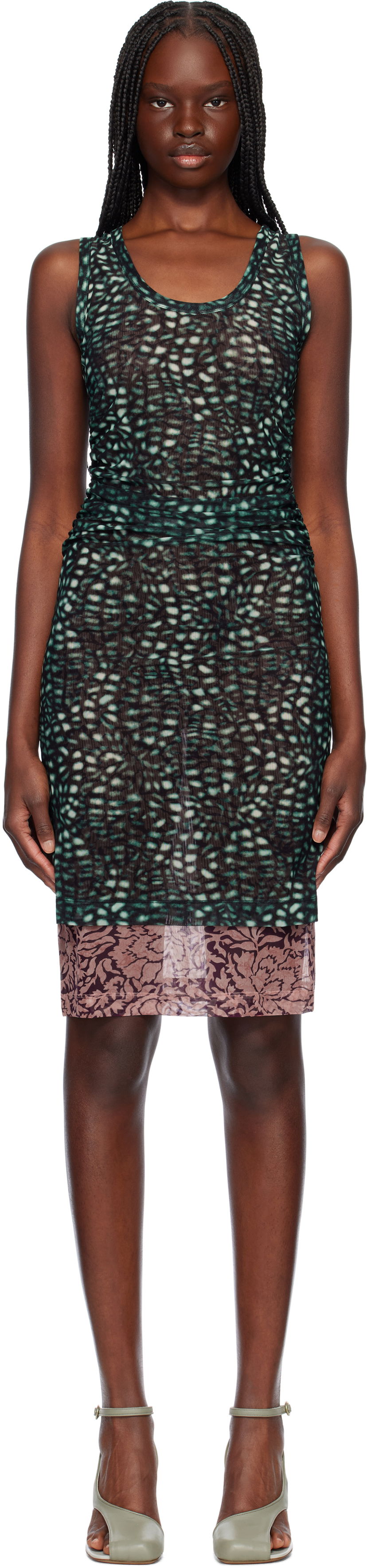 Obleke Dries Van Noten Dries Van Noten Printed Midi Dress Zelena | 251-011163-1619
