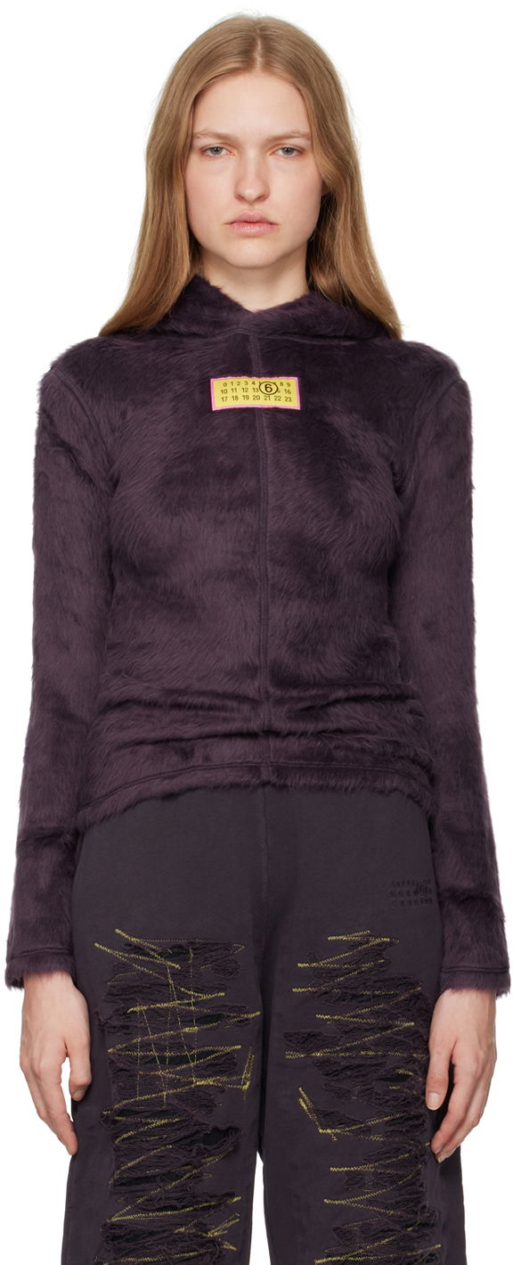 Pulover Maison Margiela Furry Jersey Hoodie Lila | S62NH0033 M20045