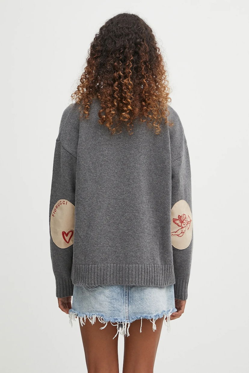 Pleteni pulover Fiorucci Fiorucci Cupid Elbow Patch Wool Sweater Siva | W02FPKSW335KN03GY01