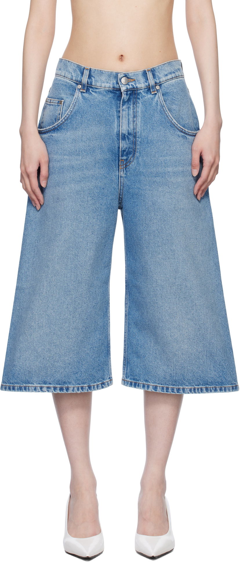 Kratke hlače Stella McCartney Stella McCartney Vintage Wash Denim Wide Leg Shorts Modra | 6D03493SQH05