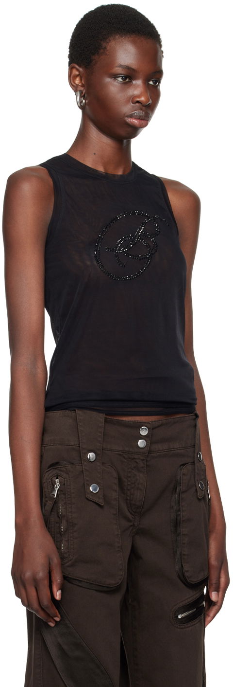 Majica brez rokavov Blumarine Blumarine Rhinestone Monogram Tank Top Črna | A422T073A, 1