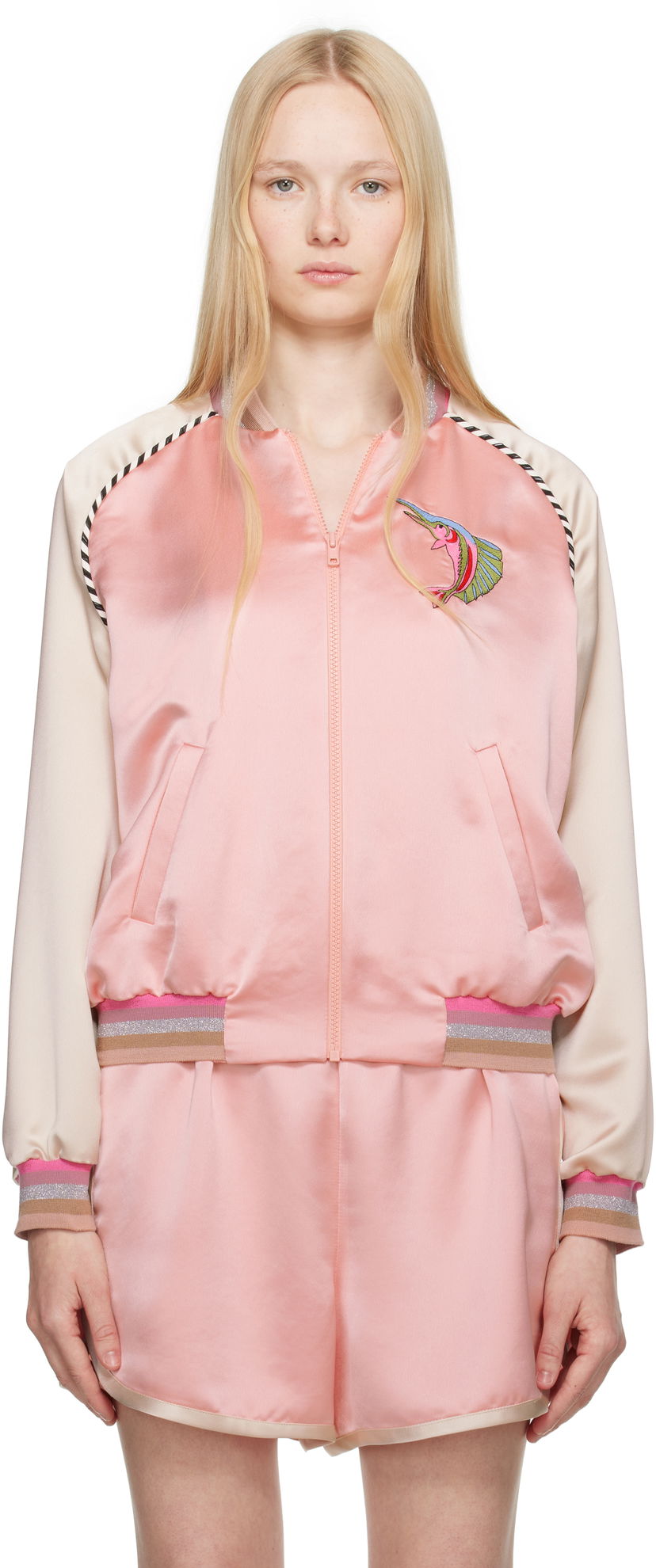 Bomber jakna Anna Sui Anna Sui Satin Embroidered Souvenir Bomber Jacket Roza | 325D31