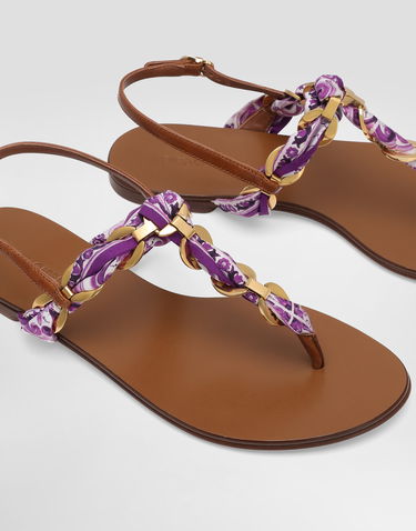 Modni dodatki Dolce & Gabbana Dolce & Gabbana Majolica Print Twill Flip-Flops Lila | CQ0639AE490I03TN, 3
