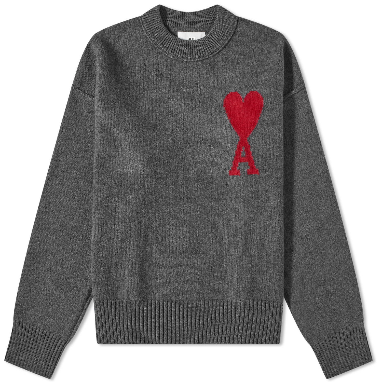 Pleteni pulover AMI A Heart Crewneck Siva | BFUKS006-018-084, 0