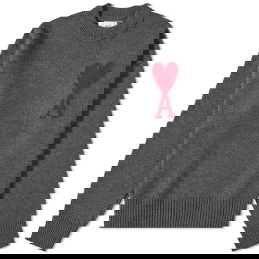 Pleteni pulover AMI A Heart Crewneck Siva | BFUKS006-018-084, 0