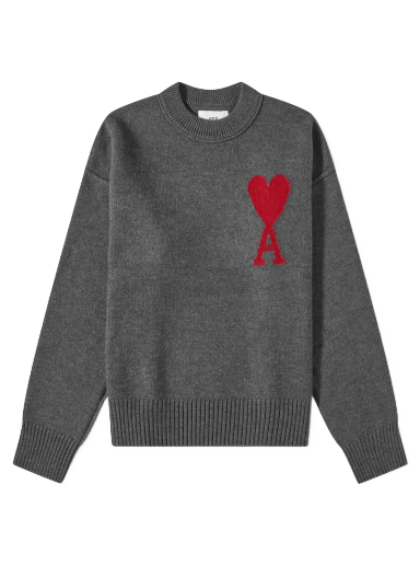 Pleteni pulover AMI A Heart Crewneck Siva | BFUKS006-018-084
