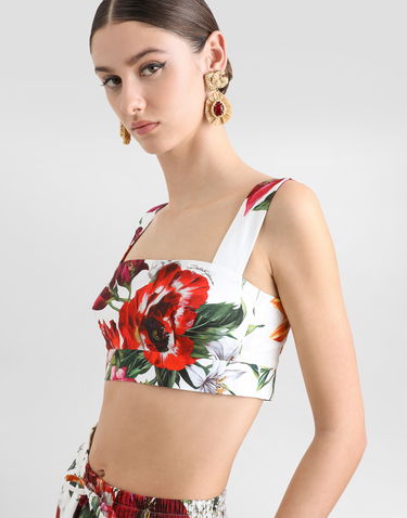 Krop-top Dolce & Gabbana Dolce & Gabbana Flower-Print Poplin Crop Top Večbarvna | F7U70THS5TQHA5PB, 3