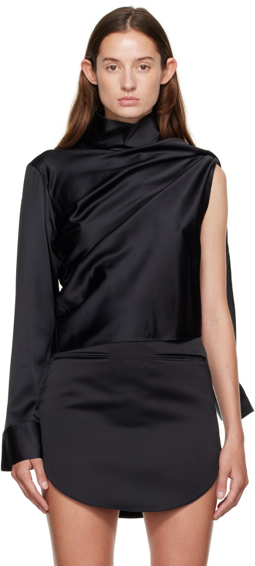 Srajce Courrèges Courrèges Off-Shoulder Satin Top Črna | 325CCH094VI0073