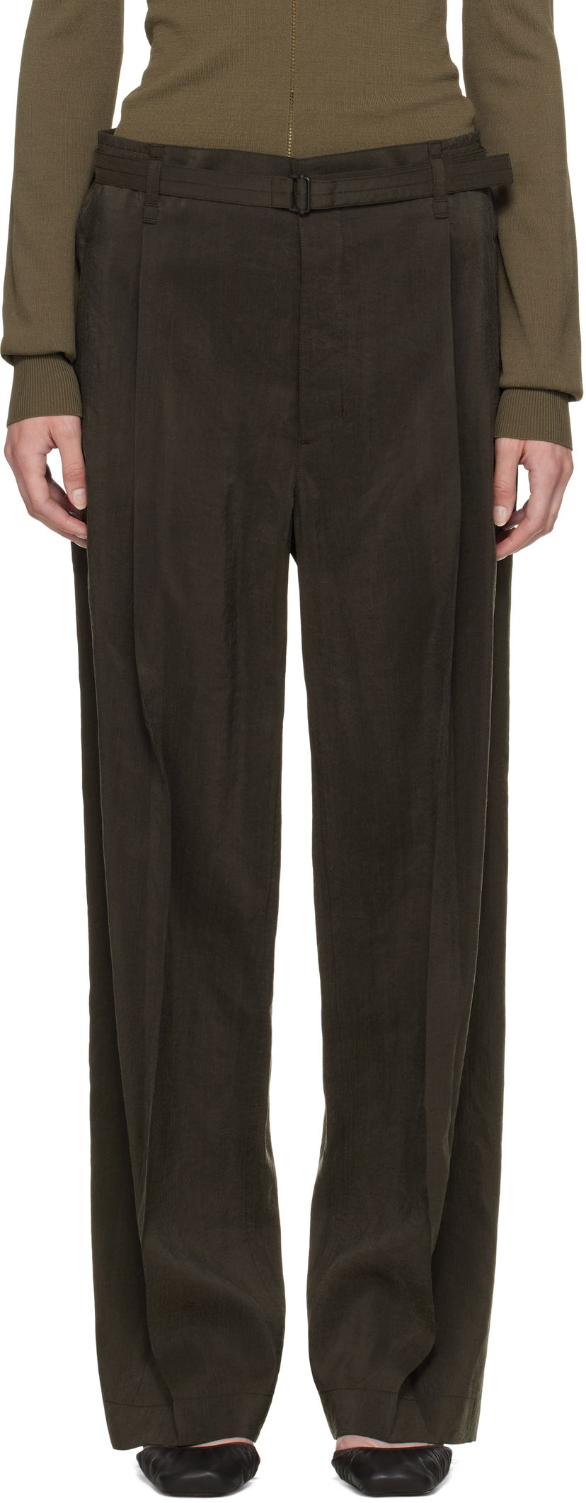 Hlače LEMAIRE Lemaire Belted Relaxed Trousers Zelena | PA1206 LF1308