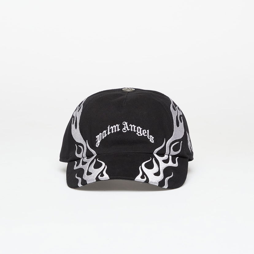 Kapa Palm Angels Curved Logo Flames Cap Black/ Light Grey Universal Črna | PMLB104F25FAB0061005