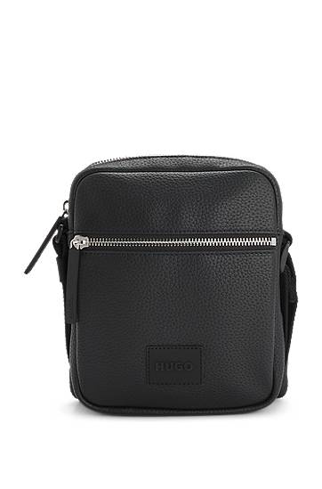 Torba za čez ramo BOSS HUGO Grained Faux-Leather Reporter Bag Črna | 50535669