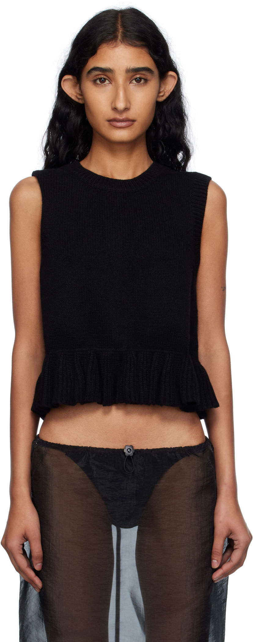 Telovnik Cecilie Bahnsen Cecilie Bahnsen Bill Knit Ruffle Hem Vest Črna | 2.25KNI53003 BILL VEST
