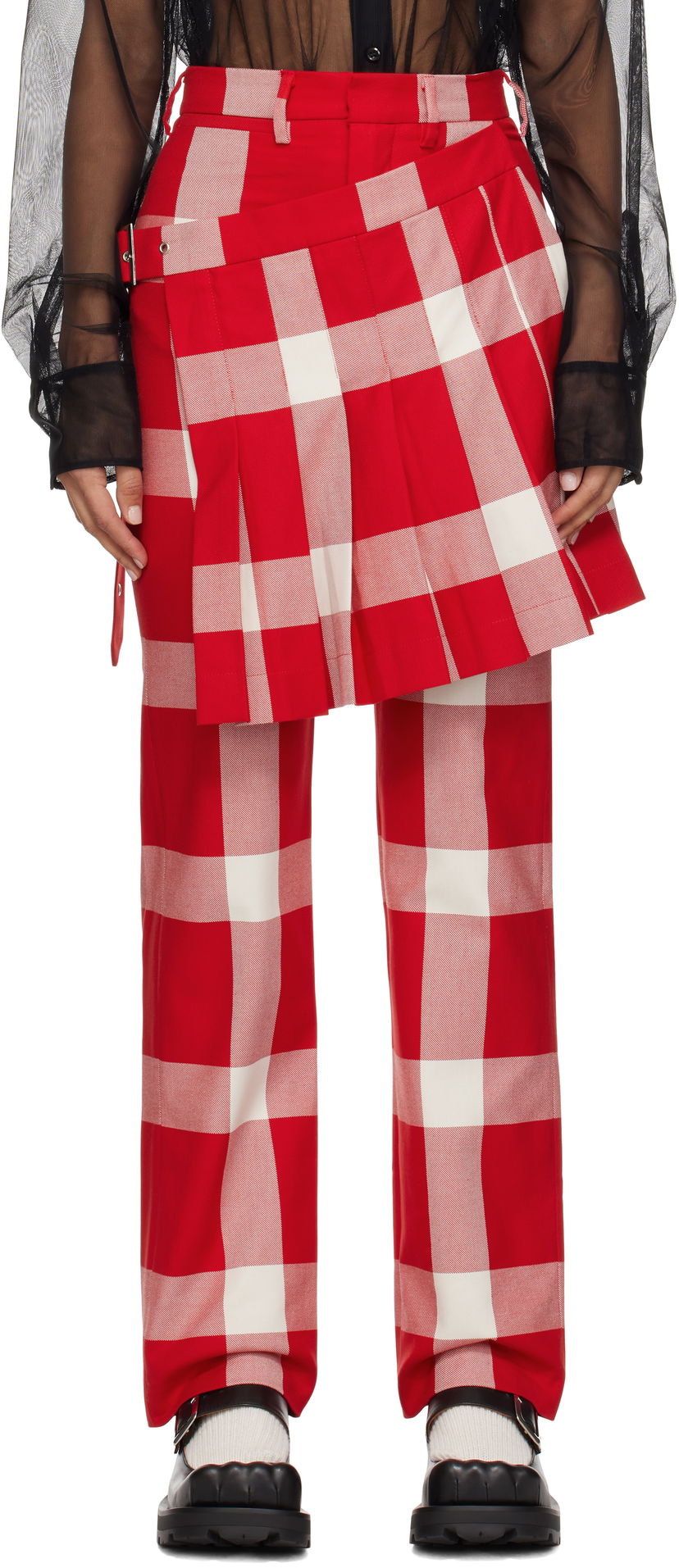 Hlače Charles Jeffrey Loverboy Plaid Layered Trousers Rdeča | 41030401