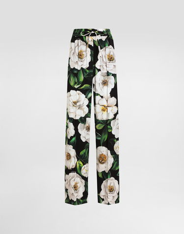 Hlače Dolce & Gabbana Dolce & Gabbana Camellia Print Drawstring Pants Črna | FTC9YTFSA7FHN5JB, 0