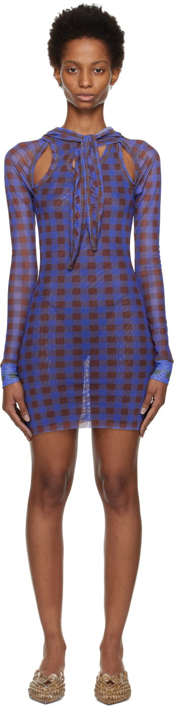 Obleke Ottolinger Ottolinger Checked Hooded Minidress Modra | 101207