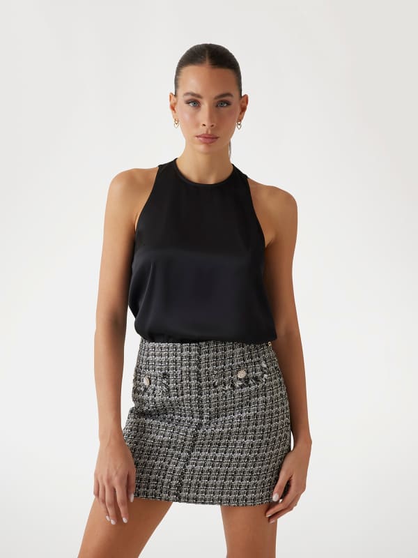 Krila GUESS Sleeveless A-Line Satin Top Črna | W5RH47WFQC2