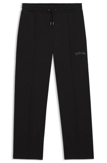 Trenirka BOSS Cotton-blend Drawstring Tracksuit Bottoms with Front Seams and Embroidered Logo Črna | 50546780
