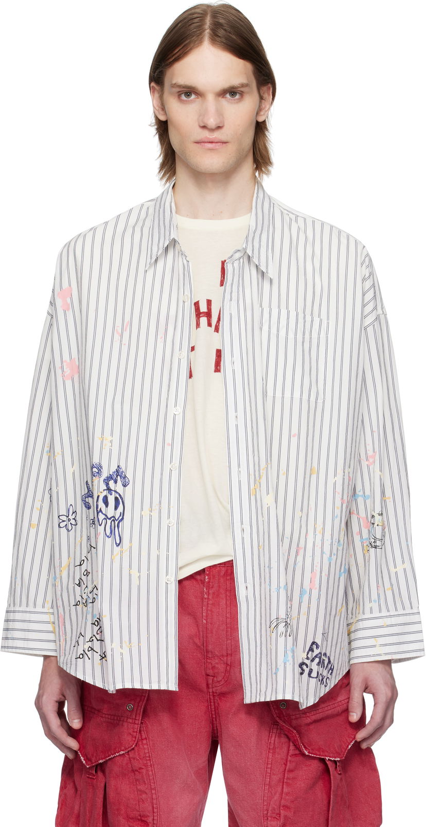 Srajce R13 R13 Drop Neck Striped Shirt Bela | R13MR004-R486B
