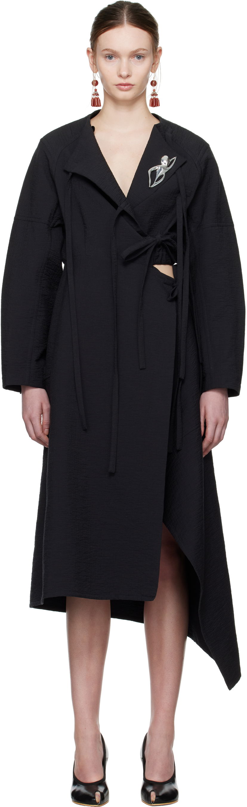 Obleke Tory Burch Tory Burch Cotton Wrap Midi Dress Črna | 173644-001