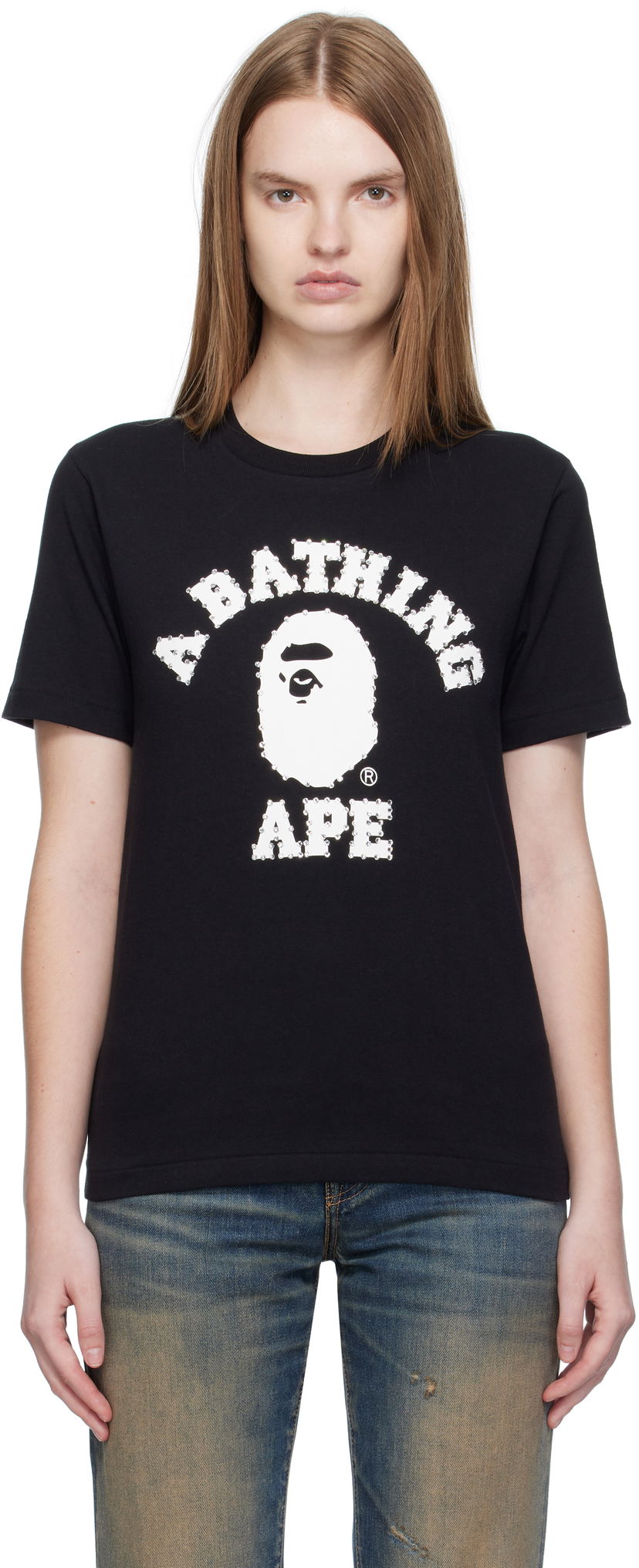 Majica BAPE Crystal Stone College T-Shirt Črna | 001TEL302064L