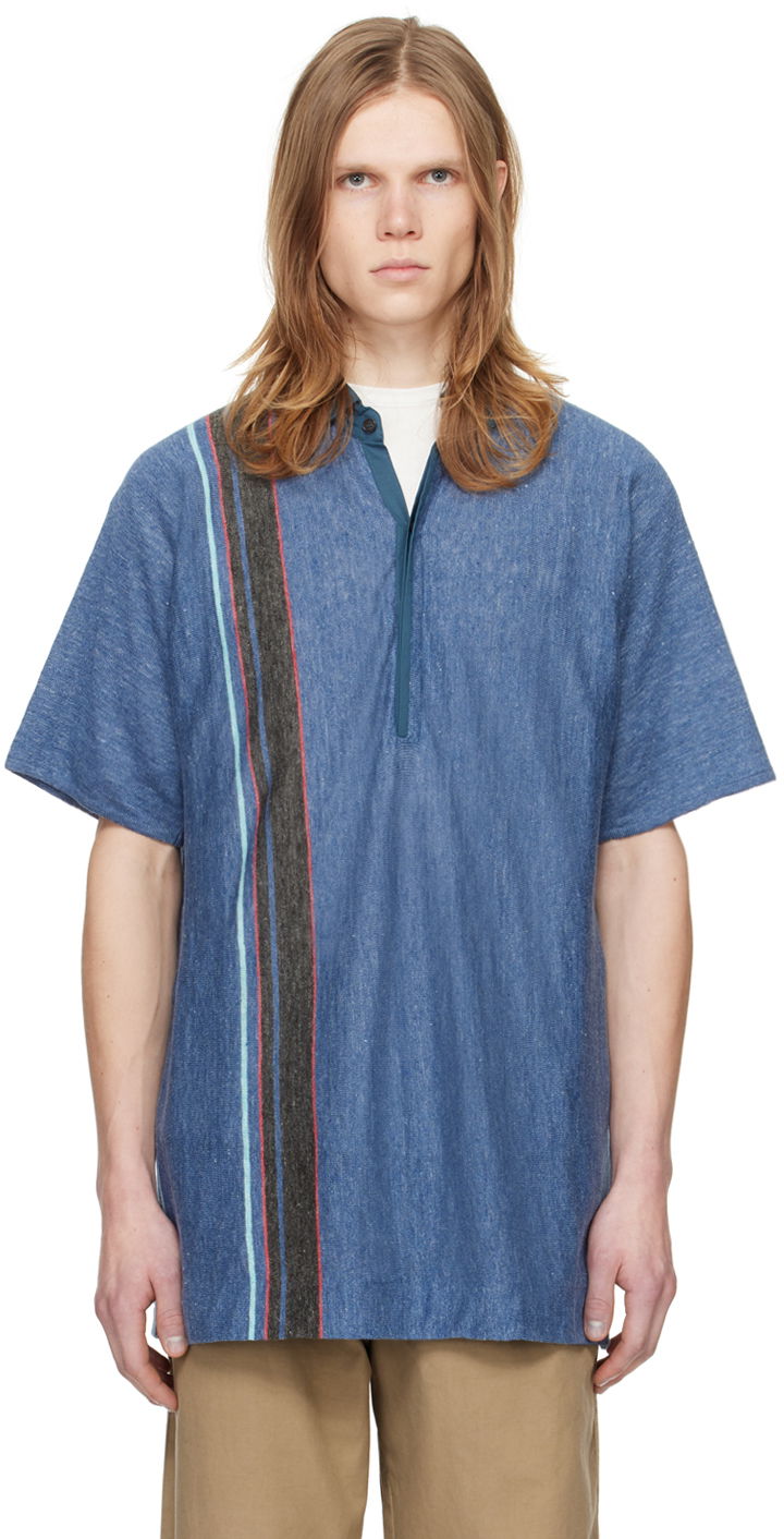 Polo majica The Row Striped Linen Shirt Modra | 531-Y713