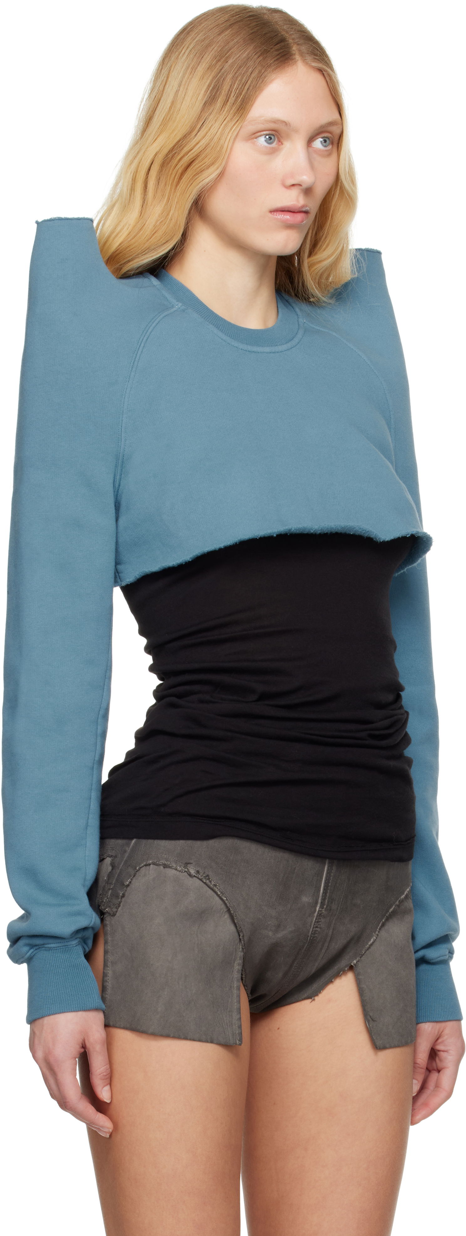 Pleteni pulover Rick Owens Rick Owens DRKSHDW Hollywood Cropped Sweatshirt Modra | DS01E3213 F, 1
