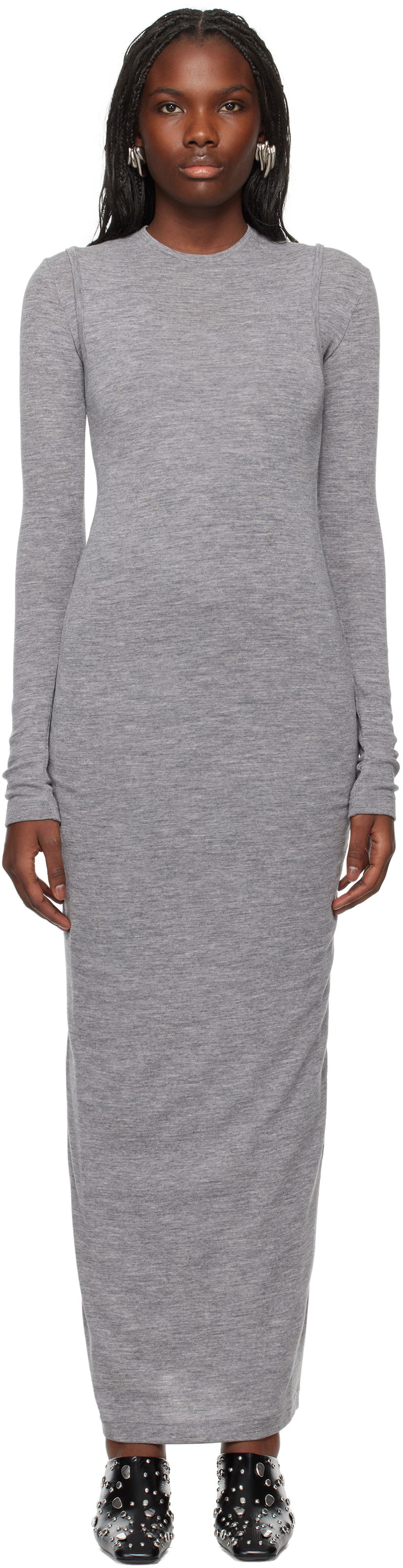 Obleke Jil Sander Lightweight Slub Wool Maxi Dress Siva | J40FV0112_J20226