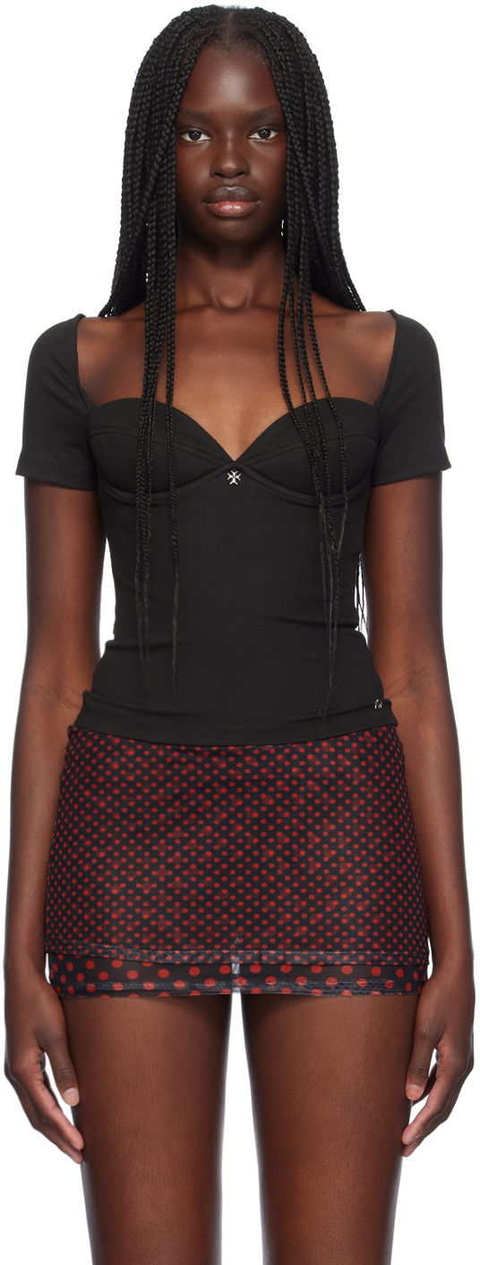 Majica brez rokavov Miaou Miaou Olivia Sweetheart Neck T-Shirt Črna | 7143SHJBLK