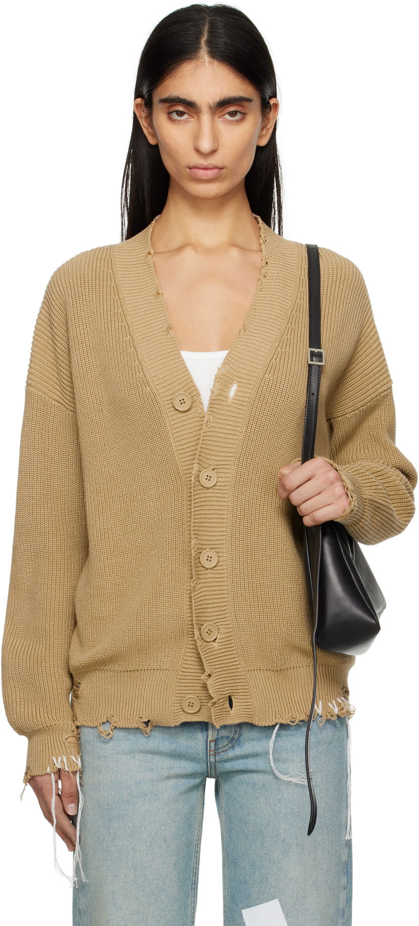 Pleteni pulover Maison Margiela MM6 Maison Margiela Eaten Knit Cardigan Bež | SH0HP0008 M13089