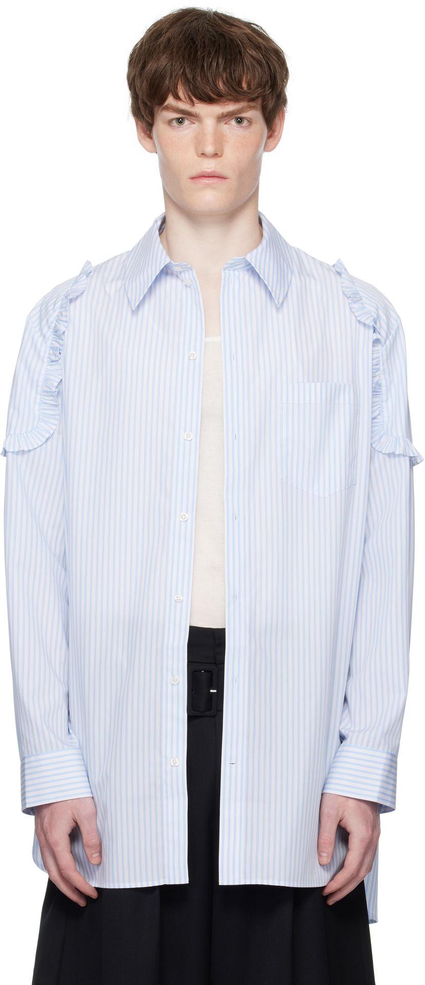 Srajce Simone Rocha Simone Rocha Ruffle Shoulder Patch Tunic Shirt Modra | 5383 1026
