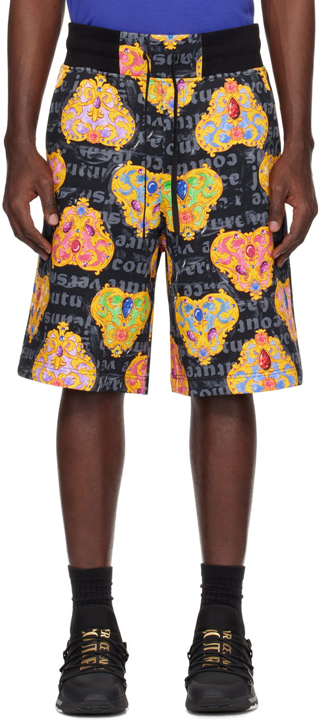 Kratke hlače Versace Couture Black & Gold Heart Couture Shorts Večbarvna | E76GAD3B0_EFS149