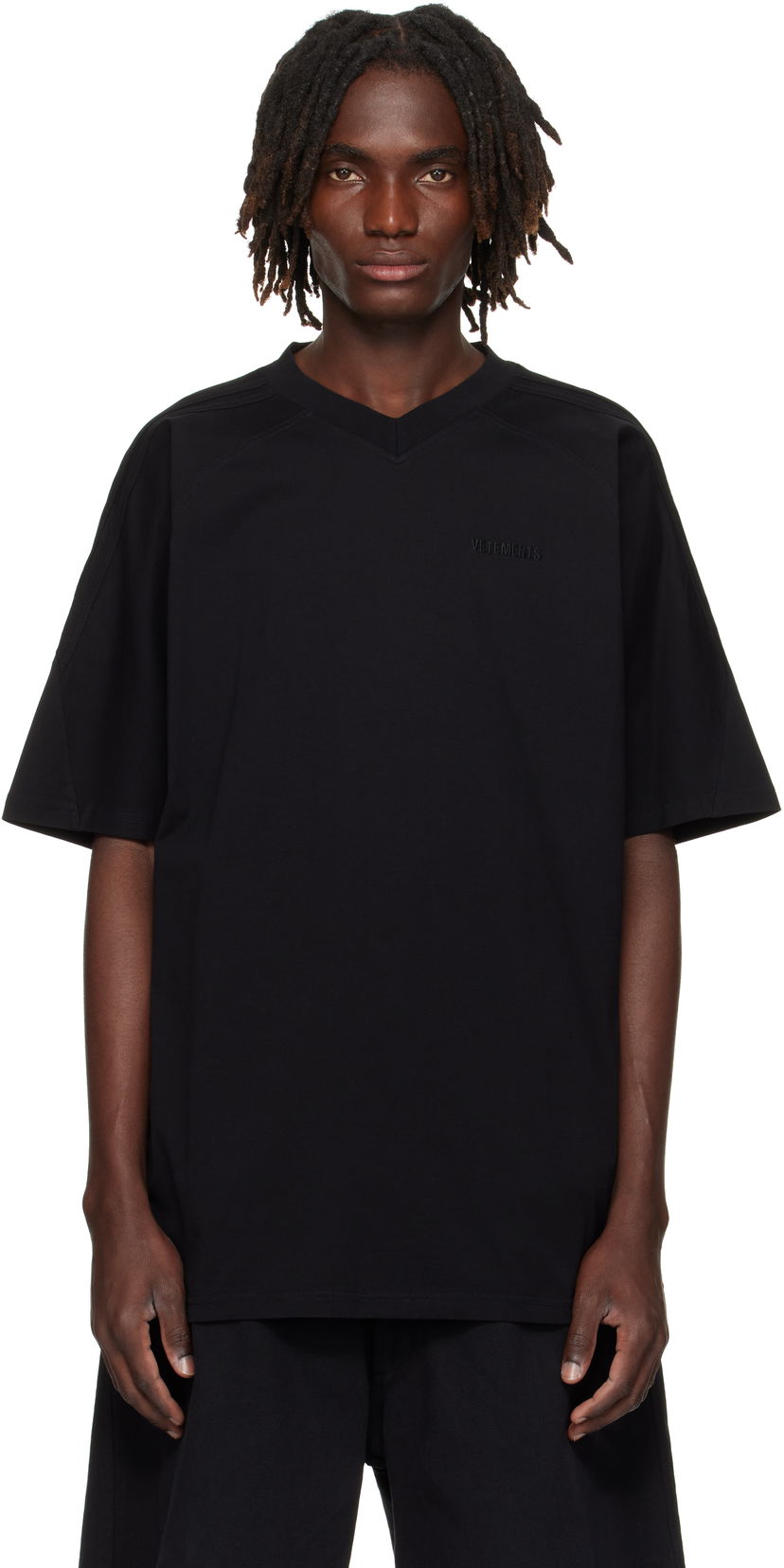 Majica VETEMENTS Cut-Up V-Neck T-shirt Črna | UH76TR260B