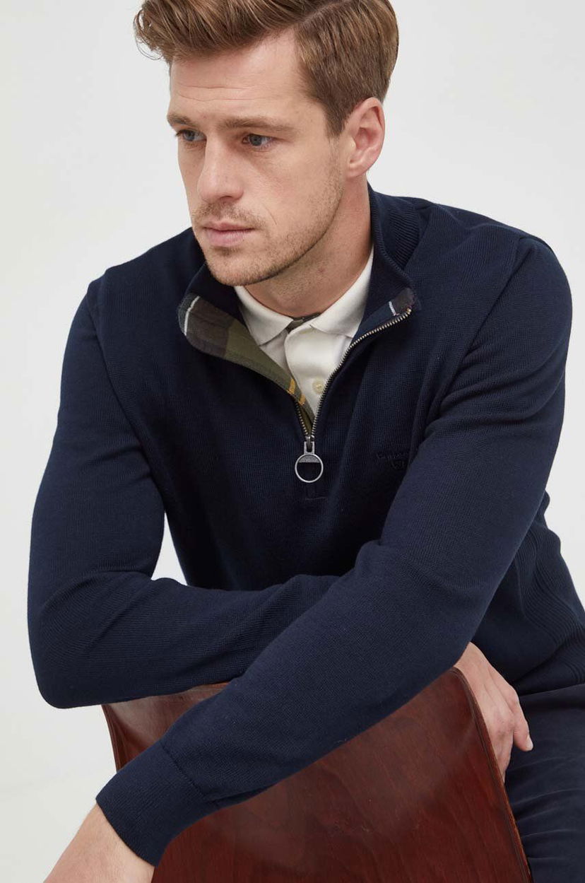 Pleteni pulover Barbour Sweater With Stand-Up Collar Modra | MKN1074